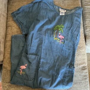 Blair Embroidered Flamingo Denim Dress – 2XL